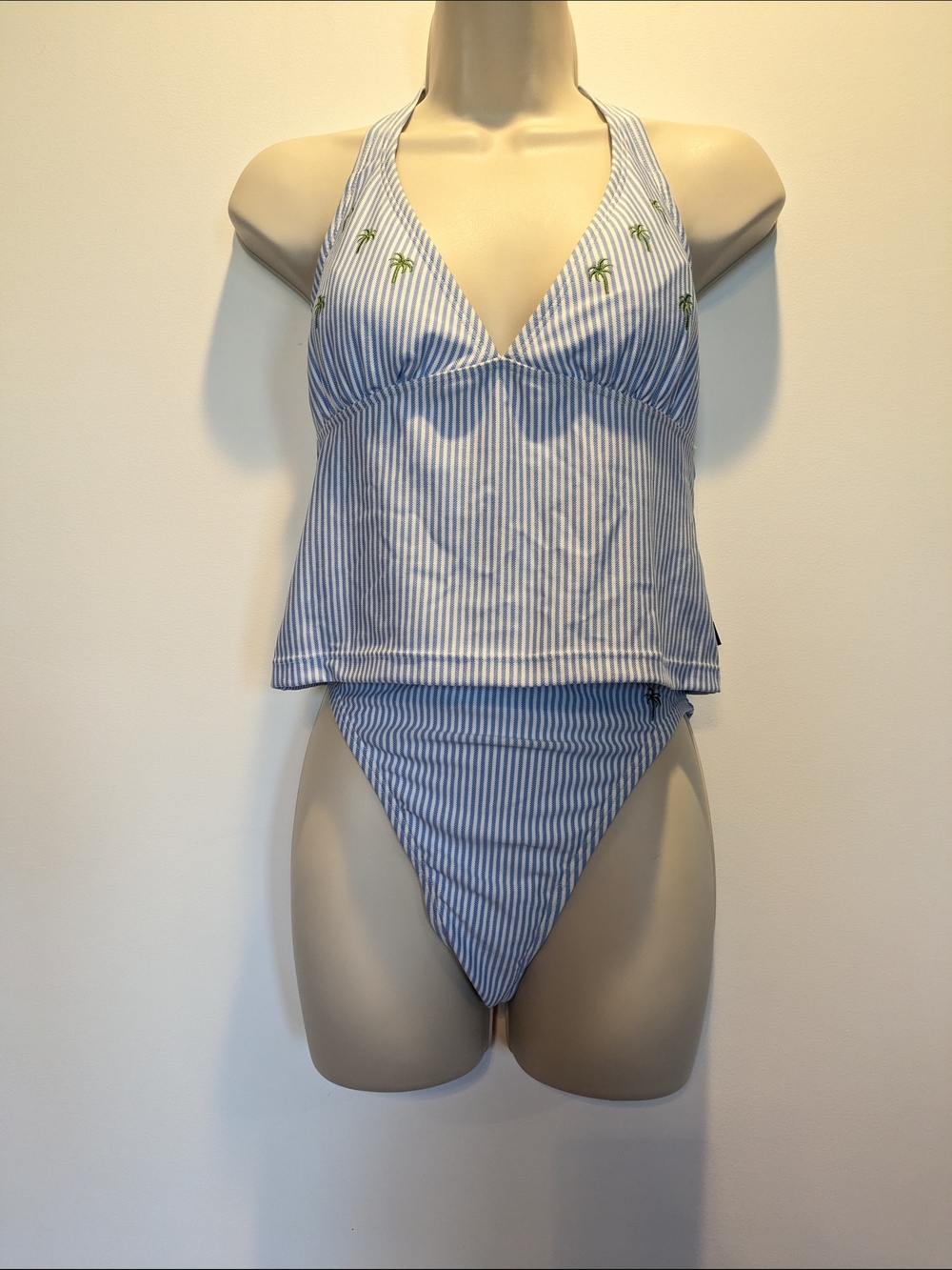 Tommy Hilfiger Blue and White Striped Tankini Swimsuit Size 10